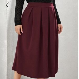 Burgundy Pleated Midi Skirt